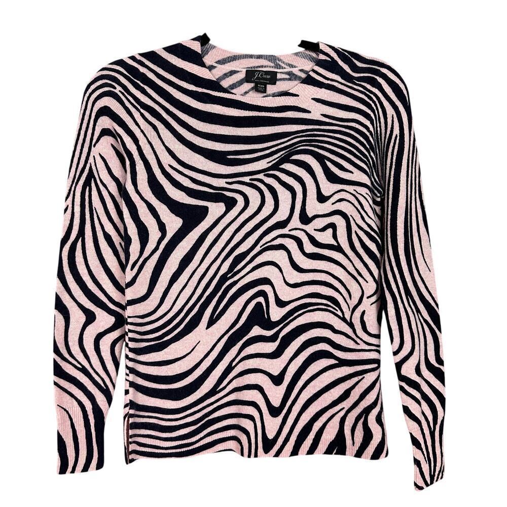 J.CREW Everyday 100% Cashmere Crewneck Sweater Top Zebra Stripe Size XXS